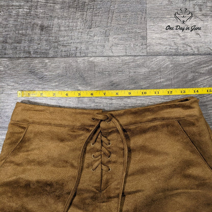 Lauren Conrad Faux Suede Lace Up Mini Skirt Camel Tan Size 4