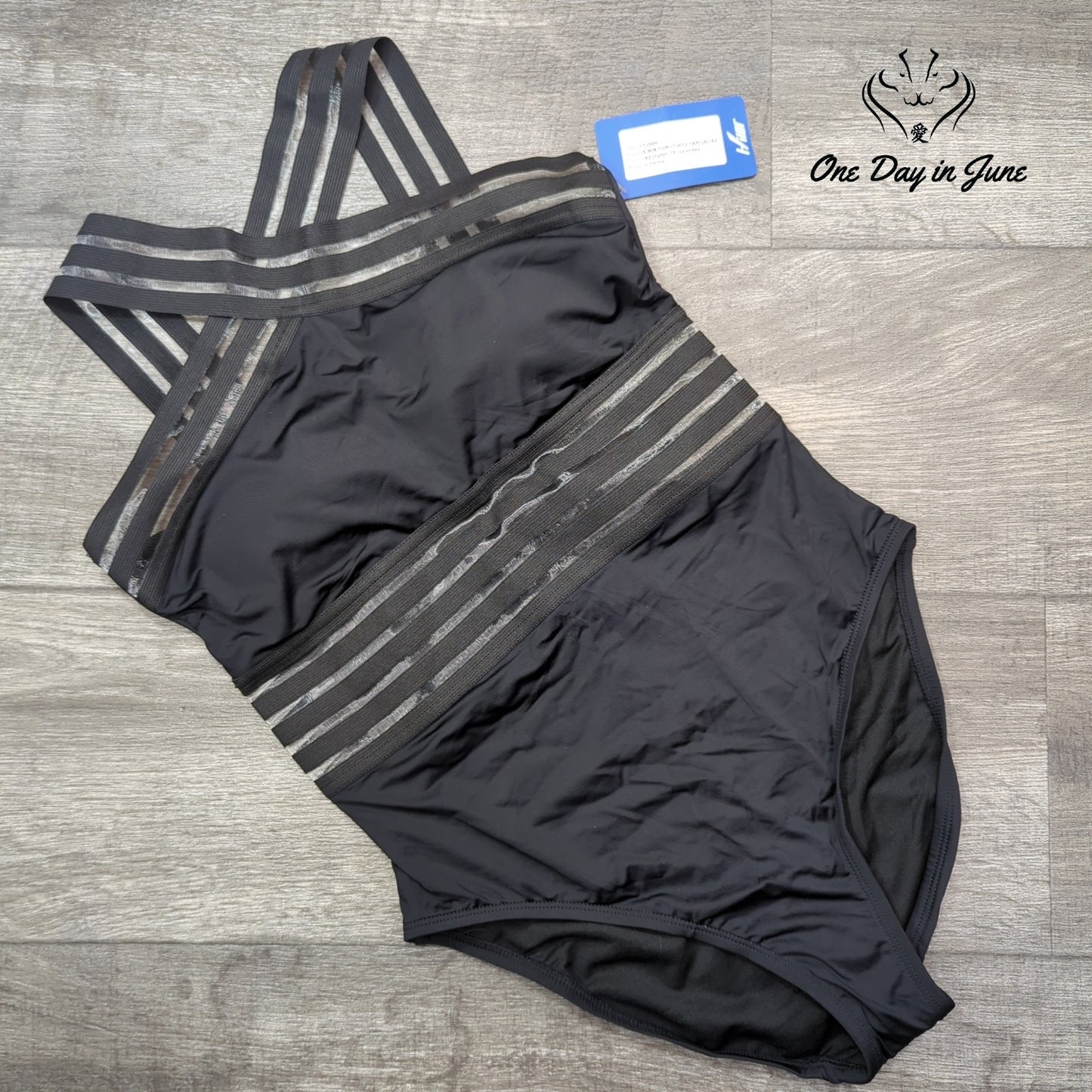 Hilor Strappy Mesh One Piece Swimsuit Black NWT Size M