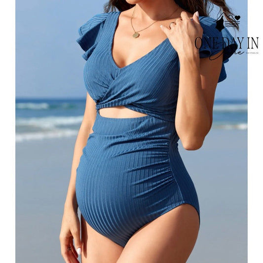 Charmo Maternity Ruffle Shoulder CutOut Tie Back One Piece Swimsuit Size S