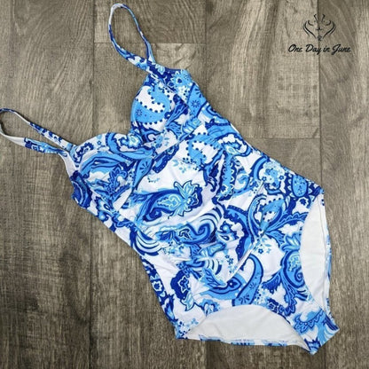 Ekouaer Elegant Inspired Vintage Pin up One Piece Swimsuit Size S