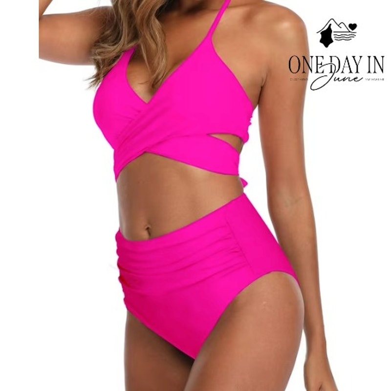 Blooming Jelly Cross Front High Waist Bikini Swimsuit Size L