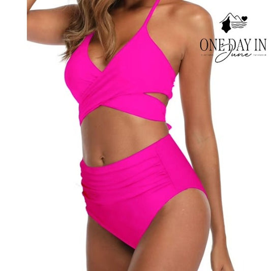 Blooming Jelly Cross Front High Waist Bikini Swimsuit Size L