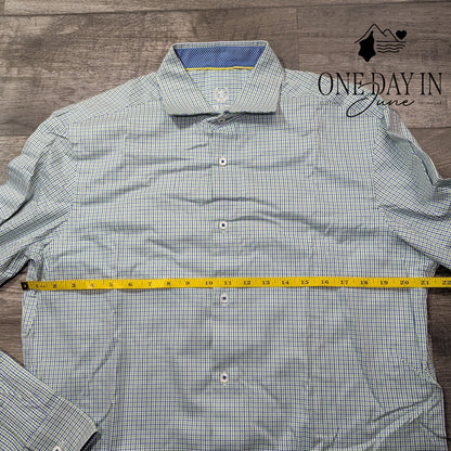 Butagchi Uomo Check Long Sleeve Button Front Shirt Blue Green NWT Size 16 34/35