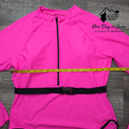Charmleaks Plus Size Long Sleeve Belted One Piece Swimsuit Size 2XL