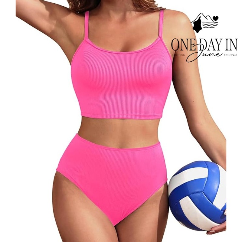Yonique Ribbed Crop High Waist Bikini Swimsuit Size S
