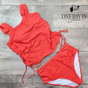 Charmleaks Wide Strap Drawstring Tankini Swimsuit Size L