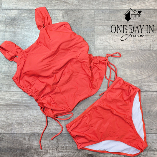Charmleaks Wide Strap Drawstring Tankini Swimsuit Size L