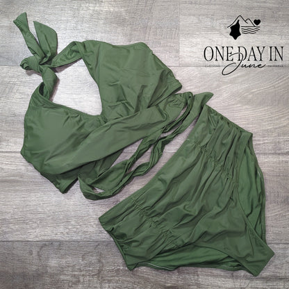 Blooming Jelly Halter Cross Front Tie Back High Waist Bikini Size XL