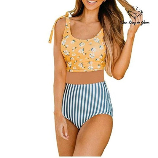 Aleumdr Tie Shoulder High Waist Bikini Size S