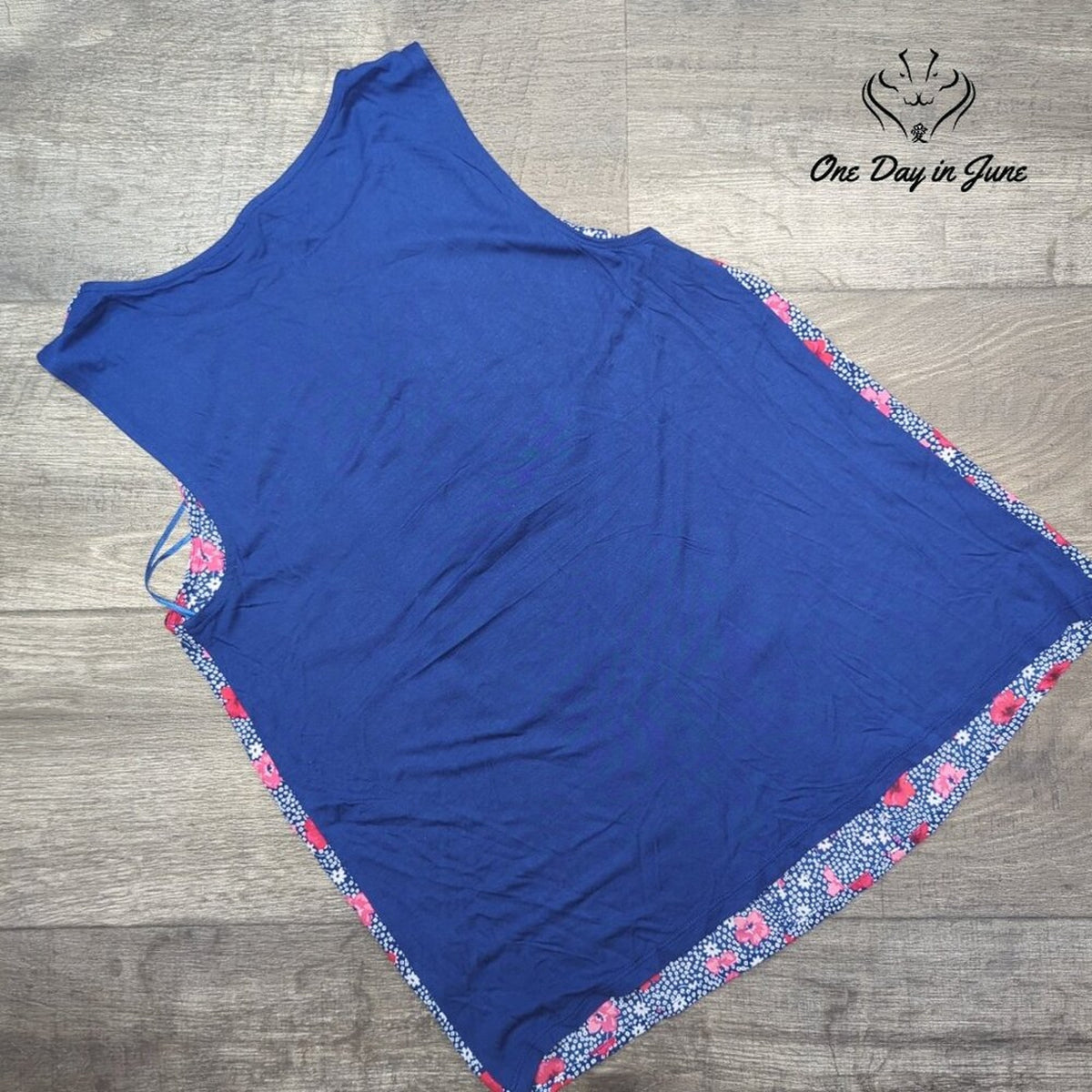 Elle Floral Pleated Tank Top Navy Pink Sleeveless Blouse Size S