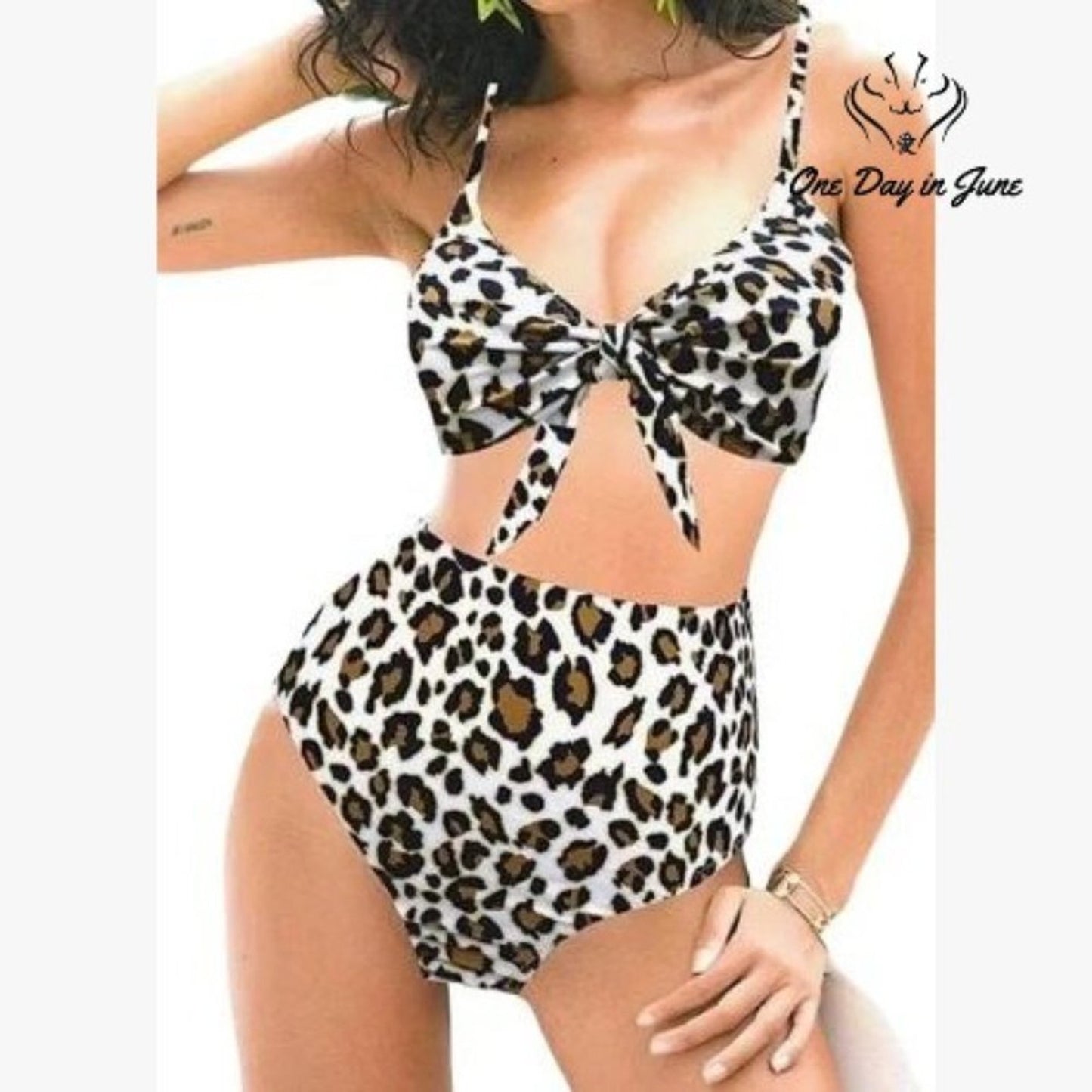 Realeaf Leopard Tie Front Bikini Swimsuit Size XL