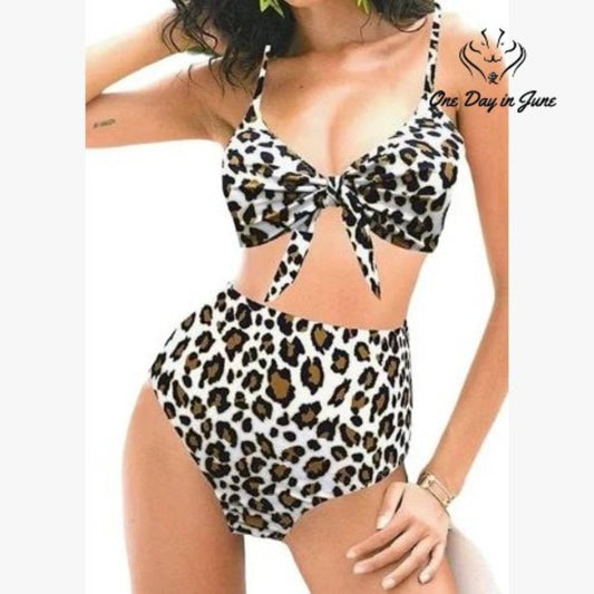 Realeaf Leopard Tie Front Bikini Swimsuit Size XL