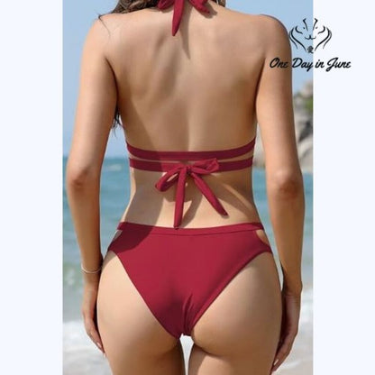 Shekini Halter Criss Cross Cut Out Bikini Swimsuit Size XL