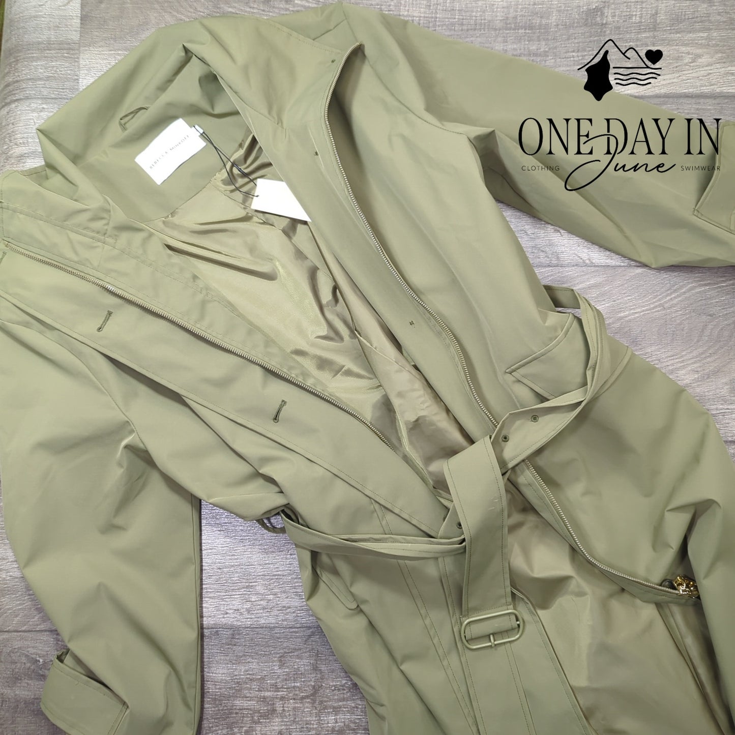 Rebecca Minkoff Belted Funnel Neck Trench Coat Olive Green NWT $228 Size XL