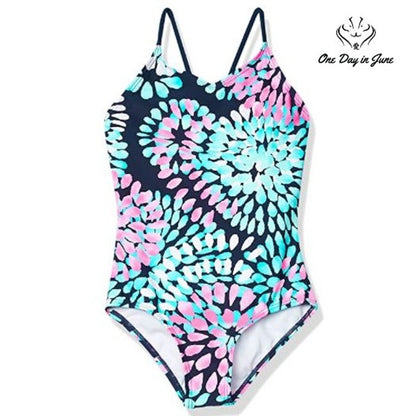 Kanu Surf Girls Daisy Beach Sport One Piece Swimsuit Floral Navy NWT Size 12