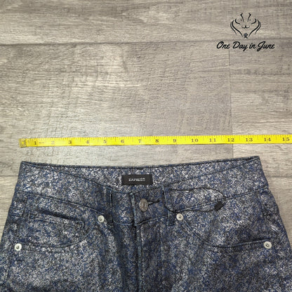 Express Slim Super High Rise Metallic Coated Jeans Blue Silver Size 6