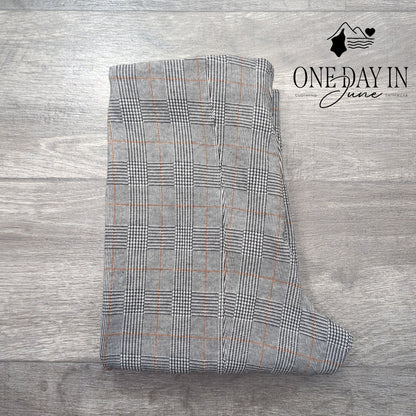 Anthropologie The Essential Crop Flare Pants Gray Plaid Orange Stretch Size 8