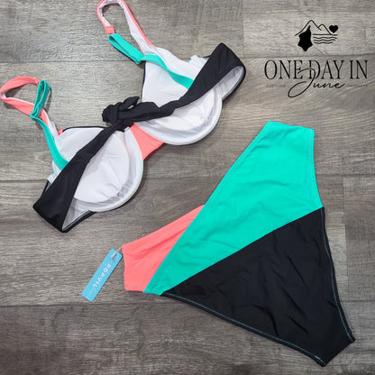 Popvil Tie Back Underwire Bikini Swimsuit Size L