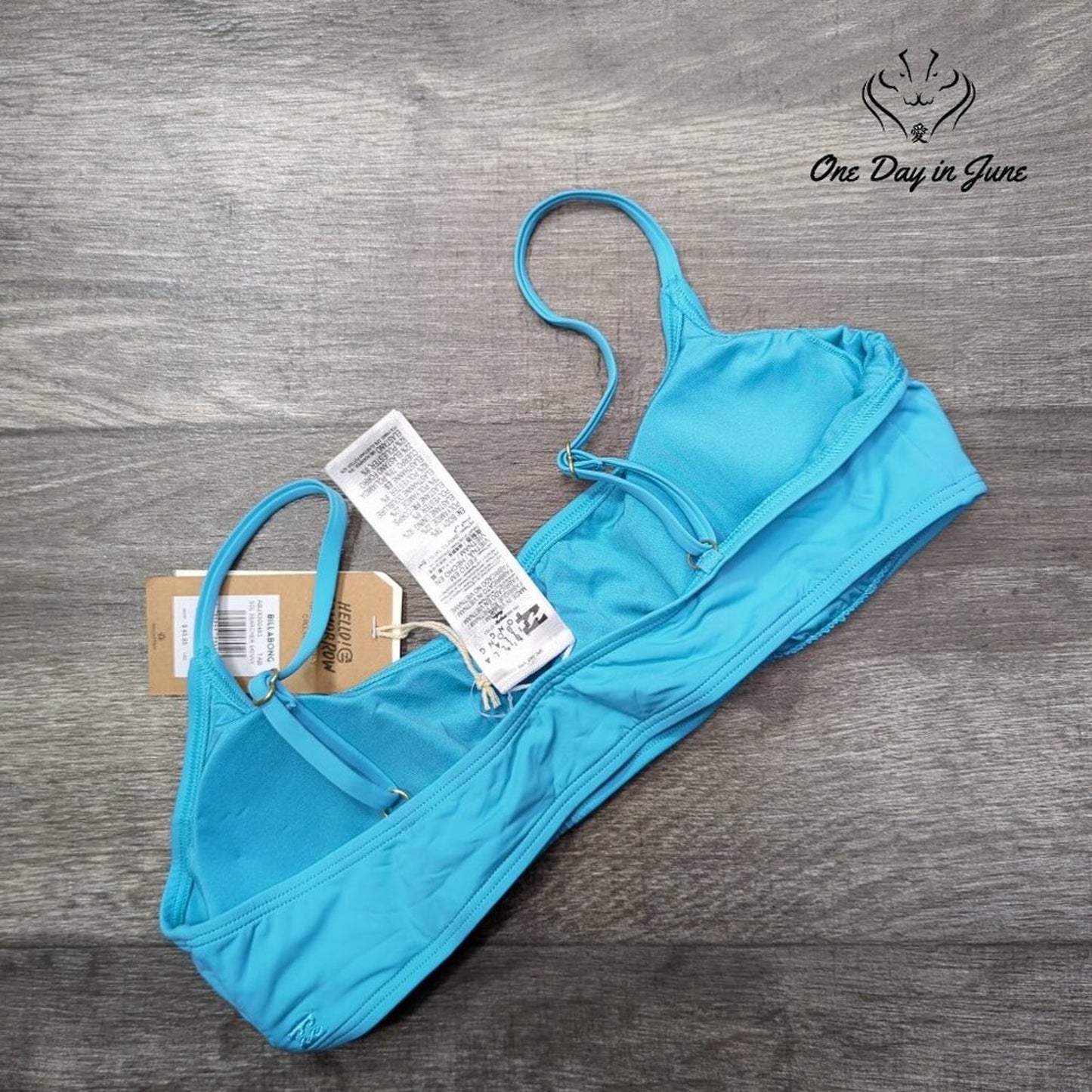 Billabong Sol Searcher Skinny Crop Bikini Top Blue Bandeau NWT $46 Size L