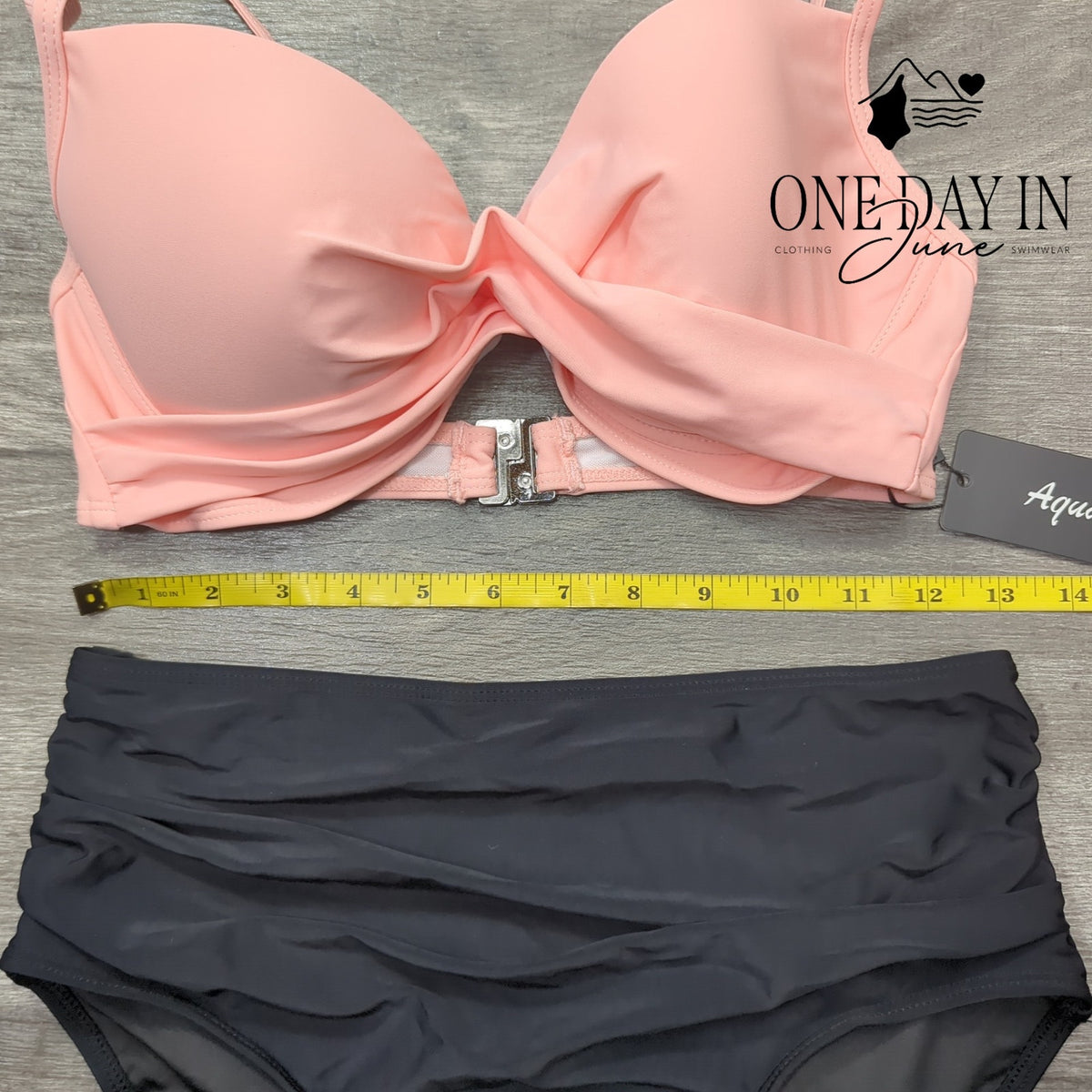 Aqua Eve High Waist Underwire Molded Cup Bikini Pink Black NWT Size M