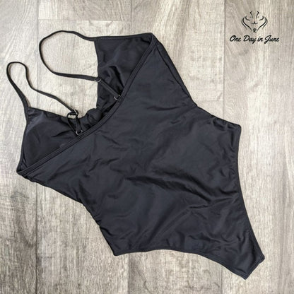 Qearal Strappy Tie Knot One Piece Swimsuit Black Cutout Monokini Size L