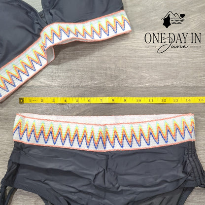 Blooming Jelly High Waist Drawstring Bikini Swimsuit Size L