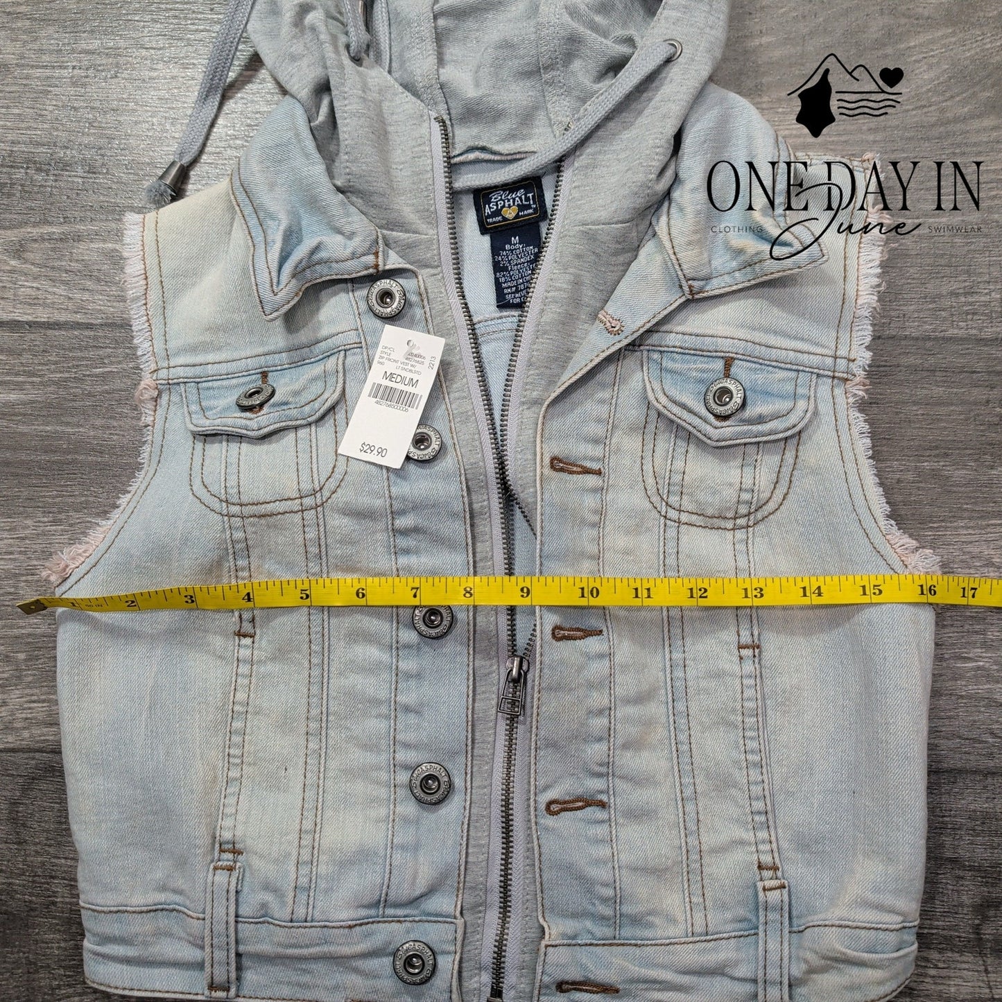 Wet Seal Hooded Denim Vest Light Wash Distressed Y2K NWT Size M