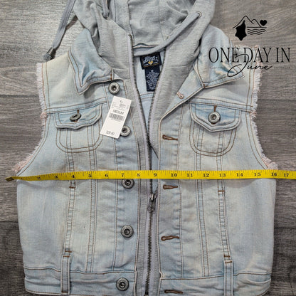 Wet Seal Hooded Denim Vest Light Wash Distressed Y2K NWT Size M