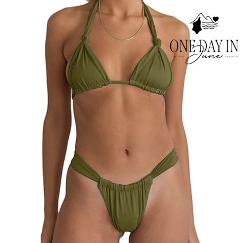 CharmLeaks Adjustable Triangle Tie Back Bikini Swimsuit Olive Green NWT Size L