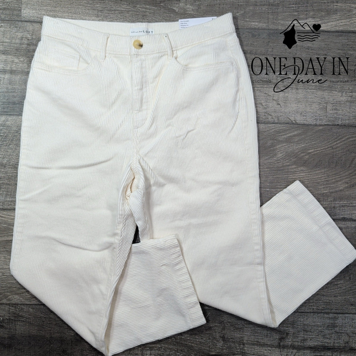 Loft The Straight High Rise Corduroy Pants Ivory NWT Size 12P (31P)