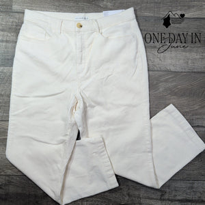 Loft The Straight High Rise Corduroy Pants Ivory NWT Size 12P (31P)