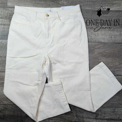 Loft The Straight High Rise Corduroy Pants Ivory NWT Size 12P (31P)