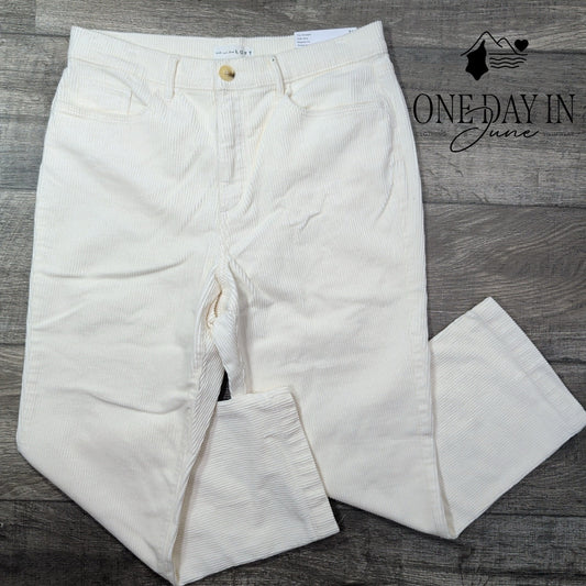 Loft The Straight High Rise Corduroy Pants Ivory NWT Size 12P (31P)