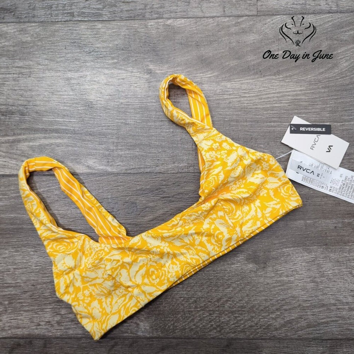 RVCA Forever Bralette Reversible Bikini Top Yellow Floral NWT $58 Size XS