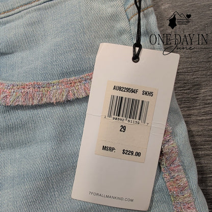 7 For All Mankind High Waist Ankle Skinny Jeans Light Wash Fringe NWT Size 8