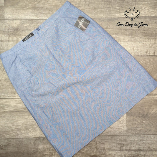 Kasper Chambray Blue Lined Short Skirt NWT MSRP $79 Size 14