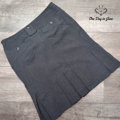 Atelier Pleated Flare Mini Skirt Gray Button Detail Size 2