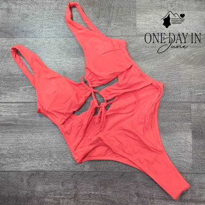 Aleumdr High Cut Tie Front One Piece Swimsuit Size M