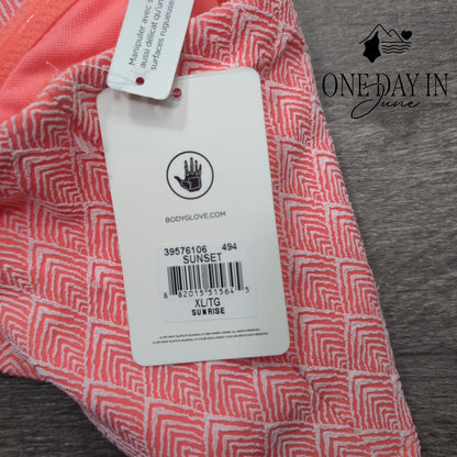 Body Glove Sunset Bandeau Bikini Top Coral Geometric Sunrise NWT Size XL