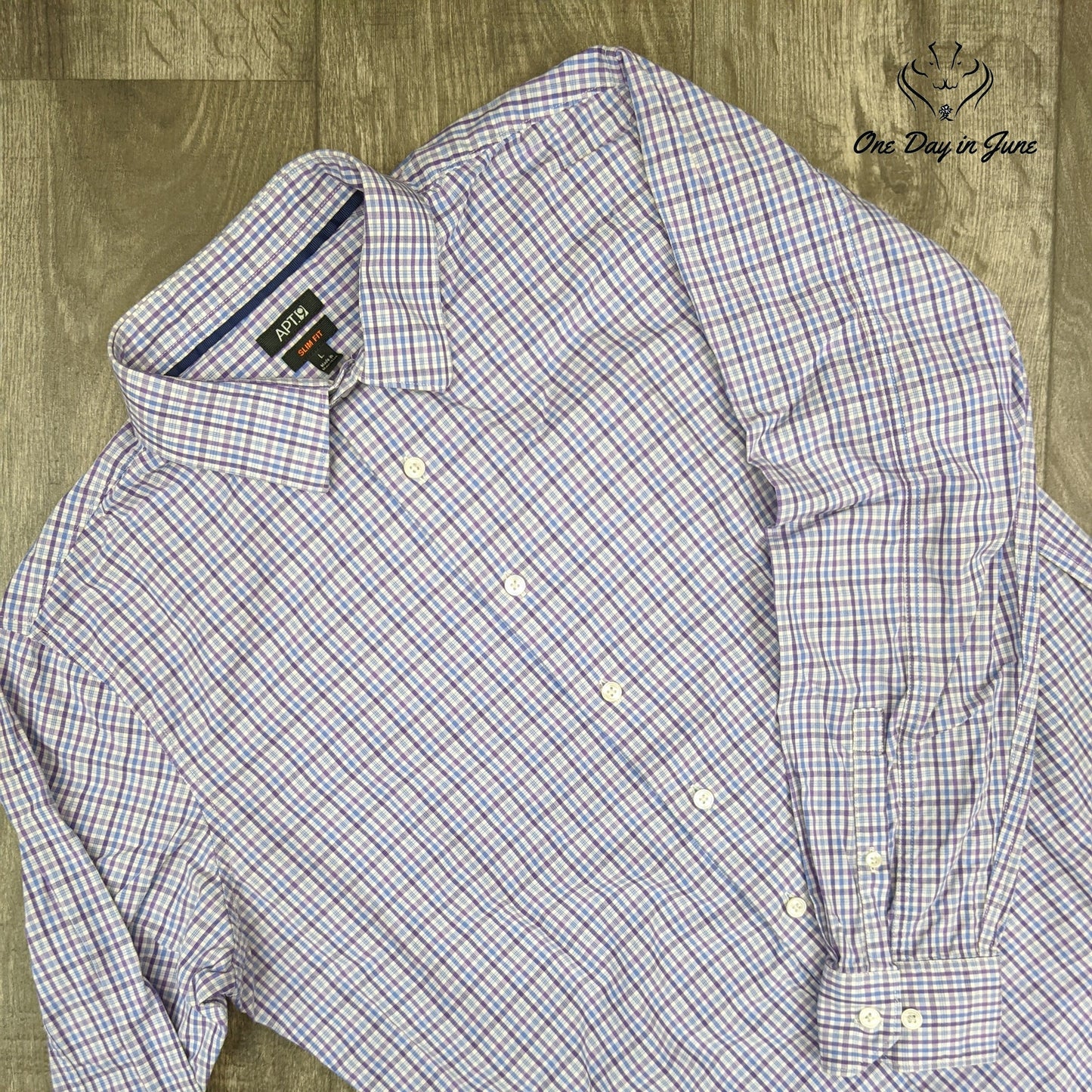 Apt. 9 Slim Fit Purple and Blue Gingham Print Long Sleeve Top Size L