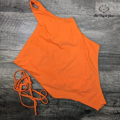 Amzbrly One Shoulder Removable Tie Strap One Piece Swimsuit Size L