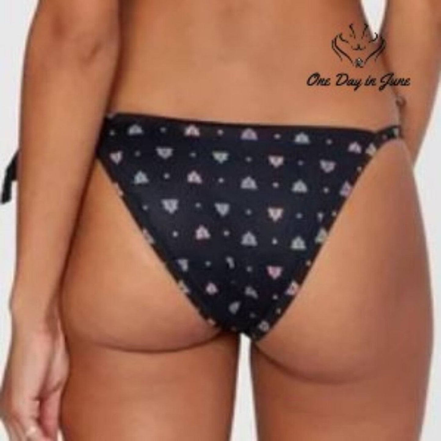 RVCA Foulard French Tie Side Bikini Bottom Black Print High Cut NWT Size M