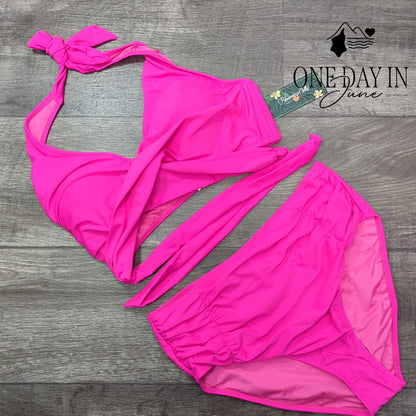 Blooming Jelly Cross Front High Waist Bikini Swimsuit Size L