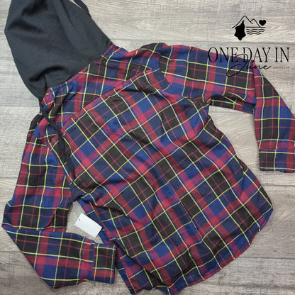 DRL Essentials Hooded Button Front Flanel Shirt Size S