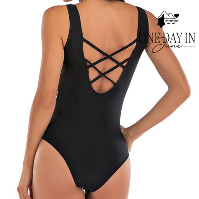 CharmLeaks Crossback One Piece Swimsuit Black Pink Abstract Stripe Size S