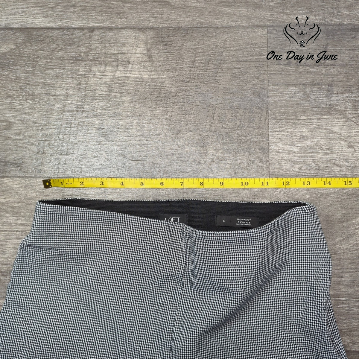 Loft High Waist Skinny Pants Black White Houndstooth Check Size 6