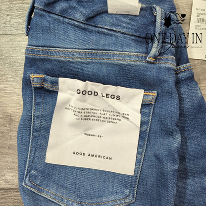 Good American Good Legs Skinny Jeans High Rise Distressed Blue NWT Size 6