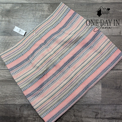 Loft Geometric Striped Jacquard Mini Skirt Pink Blue NWT $54.99 Size 16