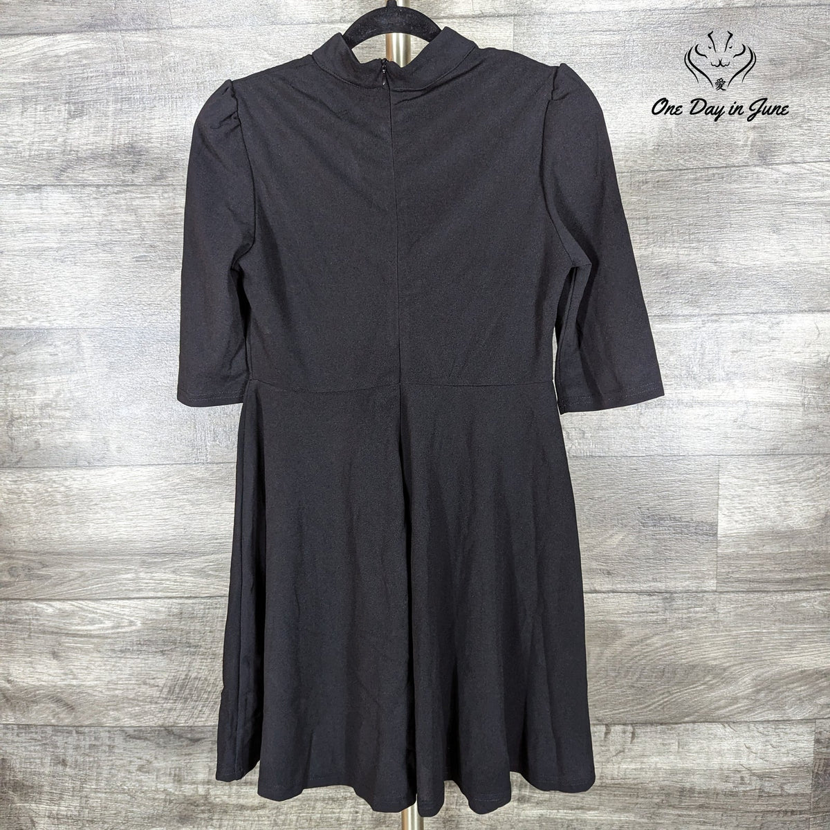 Amzbrly Black Mock Neck Fit Flare Skater Mini Dress 3/4 Sleeve Size S