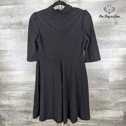 Amzbrly Black Mock Neck Fit Flare Skater Mini Dress 3/4 Sleeve Size S